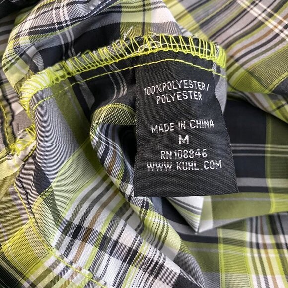 Kuhl Shirt Button Front Polyester Ionik Plaid Short Sleeve Men's Medium - Picture 8 of 10